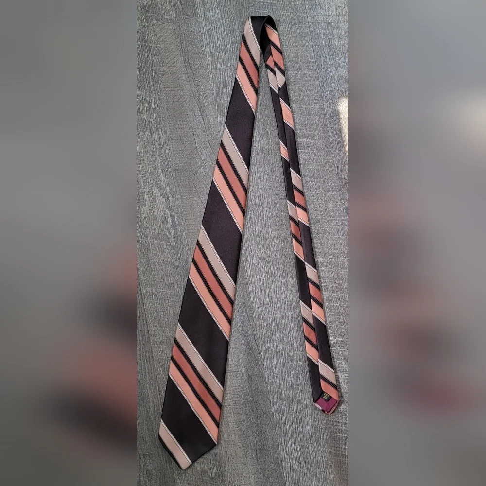 Vintage Late 70's Men's Tie OS Brown & Orange Striped Retro By Montgomery Ward